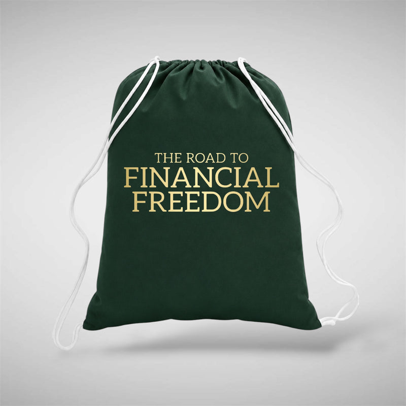 The Road to Financial Freedom Drawstring Bag